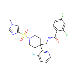 Cn1cnc(S(=O)(=O)N2CCC(CNC(=O)c3ccc(Cl)cc3Cl)(c3ncccc3F)CC2)c1 ZINC000049872047