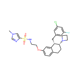 Cn1cnc(S(=O)(=O)NCCOc2ccc3c(c2)[C@H](Cc2cc(F)cc(Cl)c2)[C@H](N2CCC2)CC3)c1 ZINC000143247446