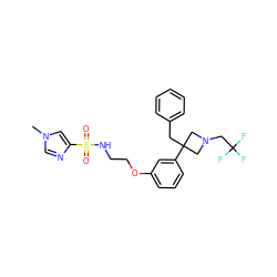 Cn1cnc(S(=O)(=O)NCCOc2cccc(C3(Cc4ccccc4)CN(CC(F)(F)F)C3)c2)c1 ZINC000114734648