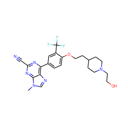 Cn1cnc2c(-c3ccc(OCCC4CCN(CCO)CC4)c(C(F)(F)F)c3)nc(C#N)nc21 ZINC001772619196