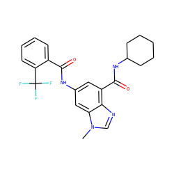 Cn1cnc2c(C(=O)NC3CCCCC3)cc(NC(=O)c3ccccc3C(F)(F)F)cc21 ZINC000207739681