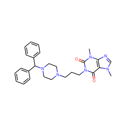 Cn1cnc2c1c(=O)n(CCCN1CCN(C(c3ccccc3)c3ccccc3)CC1)c(=O)n2C ZINC000022892702