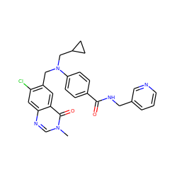 Cn1cnc2cc(Cl)c(CN(CC3CC3)c3ccc(C(=O)NCc4cccnc4)cc3)cc2c1=O ZINC000072108432