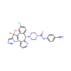 Cn1cncc1[C@@](C)(O)C1=Cc2cccnc2[C@@H](N2CCN(C(=O)Nc3ccc(C#N)cc3)CC2)c2ccc(Cl)cc21 ZINC000103263808