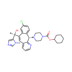 Cn1cncc1[C@@](C)(O)C1=Cc2cccnc2[C@@H](N2CCN(C(=O)OC3CCCCC3)CC2)c2ccc(Cl)cc21 ZINC000103263823