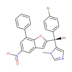 Cn1cncc1[C@@](O)(c1ccc(Br)cc1)c1cc2cc([N+](=O)[O-])cc(-c3ccccc3)c2o1 ZINC000040393151