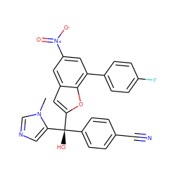 Cn1cncc1[C@@](O)(c1ccc(C#N)cc1)c1cc2cc([N+](=O)[O-])cc(-c3ccc(F)cc3)c2o1 ZINC000040873431