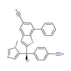 Cn1cncc1[C@@](O)(c1ccc(C#N)cc1)c1cc2cc(C#N)cc(-c3ccccc3)c2o1 ZINC000040898226