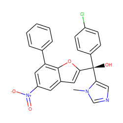 Cn1cncc1[C@@](O)(c1ccc(Cl)cc1)c1cc2cc([N+](=O)[O-])cc(-c3ccccc3)c2o1 ZINC000040862880