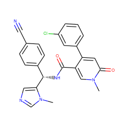 Cn1cncc1[C@@H](NC(=O)c1cn(C)c(=O)cc1-c1cccc(Cl)c1)c1ccc(C#N)cc1 ZINC000028389203