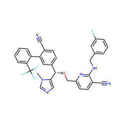 Cn1cncc1[C@@H](OCc1ccc(C#N)c(NCc2cccc(F)c2)n1)c1ccc(C#N)c(-c2ccccc2C(F)(F)F)c1 ZINC000028357070