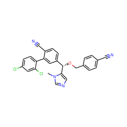 Cn1cncc1[C@@H](OCc1ccc(C#N)cc1)c1ccc(C#N)c(-c2ccc(Cl)cc2Cl)c1 ZINC000028352548