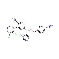 Cn1cncc1[C@@H](OCc1ccc(C#N)cc1)c1ccc(C#N)c(-c2cccc(Cl)c2Cl)c1 ZINC000028353318