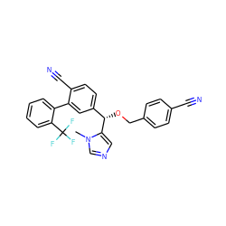 Cn1cncc1[C@@H](OCc1ccc(C#N)cc1)c1ccc(C#N)c(-c2ccccc2C(F)(F)F)c1 ZINC000028352959