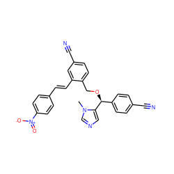 Cn1cncc1[C@@H](OCc1ccc(C#N)cc1/C=C/c1ccc([N+](=O)[O-])cc1)c1ccc(C#N)cc1 ZINC000013554090