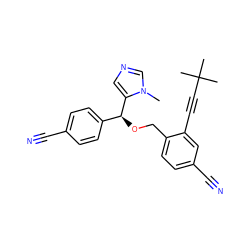 Cn1cncc1[C@@H](OCc1ccc(C#N)cc1C#CC(C)(C)C)c1ccc(C#N)cc1 ZINC000013554070