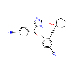 Cn1cncc1[C@@H](OCc1ccc(C#N)cc1C#CC1(O)CCCCC1)c1ccc(C#N)cc1 ZINC000013554084