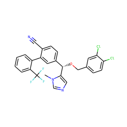 Cn1cncc1[C@@H](OCc1ccc(Cl)c(Cl)c1)c1ccc(C#N)c(-c2ccccc2C(F)(F)F)c1 ZINC000028353378