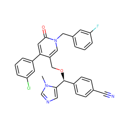 Cn1cncc1[C@@H](OCc1cn(Cc2cccc(F)c2)c(=O)cc1-c1cccc(Cl)c1)c1ccc(C#N)cc1 ZINC000028352780