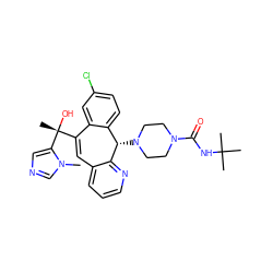 Cn1cncc1[C@](C)(O)C1=Cc2cccnc2[C@@H](N2CCN(C(=O)NC(C)(C)C)CC2)c2ccc(Cl)cc21 ZINC000103263838