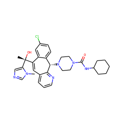 Cn1cncc1[C@](C)(O)C1=Cc2cccnc2[C@@H](N2CCN(C(=O)NC3CCCCC3)CC2)c2ccc(Cl)cc21 ZINC000103263835