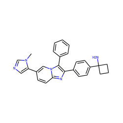 Cn1cncc1-c1ccc2nc(-c3ccc(C4(N)CCC4)cc3)c(-c3ccccc3)n2c1 ZINC000113654649