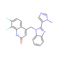 Cn1cncc1-c1nc2ccccc2n1Cc1cc(=O)[nH]c2c(F)c(F)ccc12 ZINC000072109777