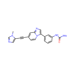 Cn1cncc1C#Cc1ccn2c(-c3cccc(NC(N)=O)c3)cnc2c1 ZINC000150336215