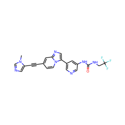 Cn1cncc1C#Cc1ccn2c(-c3cncc(NC(=O)NCC(F)(F)F)c3)cnc2c1 ZINC000169704712