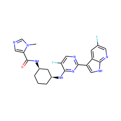 Cn1cncc1C(=O)N[C@@H]1CCC[C@H](Nc2nc(-c3c[nH]c4ncc(F)cc34)ncc2F)C1 ZINC000299831191