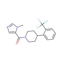 Cn1cncc1C(=O)N1CCC(c2ccccc2C(F)(F)F)CC1 ZINC000169349284