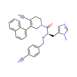 Cn1cncc1C[C@@H](NCc1ccc(C#N)cc1)C(=O)N1CCC(C#N)=C(c2cccc3ccccc23)C1 ZINC000013489034