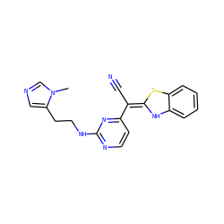 Cn1cncc1CCNc1nccc(/C(C#N)=C2\Nc3ccccc3S2)n1 ZINC000013647786