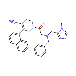 Cn1cncc1CN(CC(=O)N1CCC(C#N)=C(c2cccc3ccccc23)C1)Cc1ccccc1 ZINC000013489031