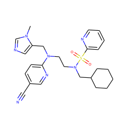 Cn1cncc1CN(CCN(CC1CCCCC1)S(=O)(=O)c1ccccn1)c1ccc(C#N)cn1 ZINC000064549092