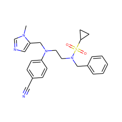 Cn1cncc1CN(CCN(Cc1ccccc1)S(=O)(=O)C1CC1)c1ccc(C#N)cc1 ZINC000064540142