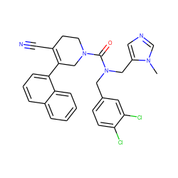 Cn1cncc1CN(Cc1ccc(Cl)c(Cl)c1)C(=O)N1CCC(C#N)=C(c2cccc3ccccc23)C1 ZINC000036330301