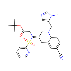 Cn1cncc1CN1C[C@@H](N(CC(=O)OC(C)(C)C)S(=O)(=O)c2ccccn2)Cc2cc(C#N)ccc21 ZINC000028132480