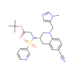 Cn1cncc1CN1C[C@@H](N(CC(=O)OC(C)(C)C)S(=O)(=O)c2cccnc2)Cc2cc(C#N)ccc21 ZINC000028346019