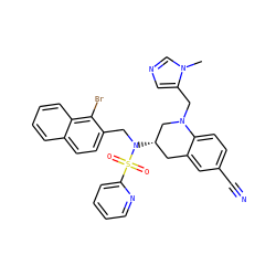 Cn1cncc1CN1C[C@@H](N(Cc2ccc3ccccc3c2Br)S(=O)(=O)c2ccccn2)Cc2cc(C#N)ccc21 ZINC000028478186