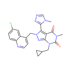 Cn1cnnc1-c1c2c(=O)n(C)c(=O)n(CC3CC3)c2nn1Cc1ccnc2ccc(Cl)cc12 ZINC000084740077