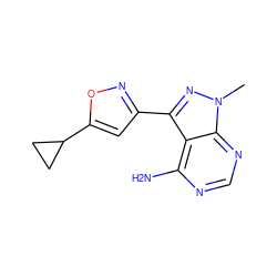 Cn1nc(-c2cc(C3CC3)on2)c2c(N)ncnc21 ZINC000653779538