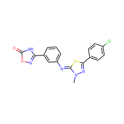 Cn1nc(-c2ccc(Cl)cc2)s/c1=N\c1cccc(-c2noc(=O)[nH]2)c1 ZINC000028371300