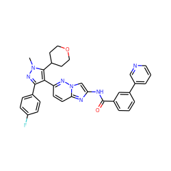 Cn1nc(-c2ccc(F)cc2)c(-c2ccc3nc(NC(=O)c4cccc(-c5cccnc5)c4)cn3n2)c1C1CCOCC1 ZINC001772624438