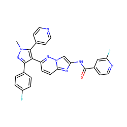 Cn1nc(-c2ccc(F)cc2)c(-c2ccc3nc(NC(=O)c4ccnc(F)c4)cn3n2)c1-c1ccncc1 ZINC000220874355