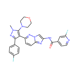 Cn1nc(-c2ccc(F)cc2)c(-c2ccc3nc(NC(=O)c4ccnc(F)c4)cn3n2)c1N1CCOCC1 ZINC000220064631