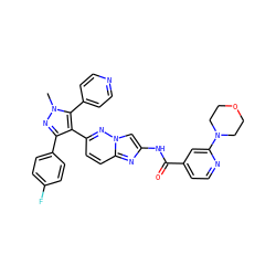 Cn1nc(-c2ccc(F)cc2)c(-c2ccc3nc(NC(=O)c4ccnc(N5CCOCC5)c4)cn3n2)c1-c1ccncc1 ZINC001772609794