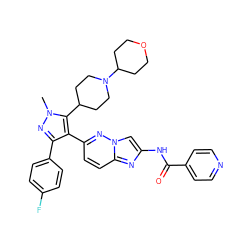 Cn1nc(-c2ccc(F)cc2)c(-c2ccc3nc(NC(=O)c4ccncc4)cn3n2)c1C1CCN(C2CCOCC2)CC1 ZINC001772616397