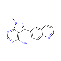 Cn1nc(-c2ccc3ncccc3c2)c2c(N)ncnc21 ZINC000064475103