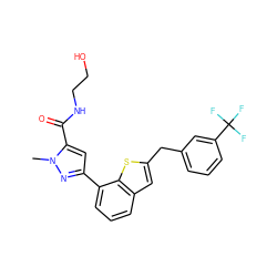 Cn1nc(-c2cccc3cc(Cc4cccc(C(F)(F)F)c4)sc23)cc1C(=O)NCCO ZINC000143663491